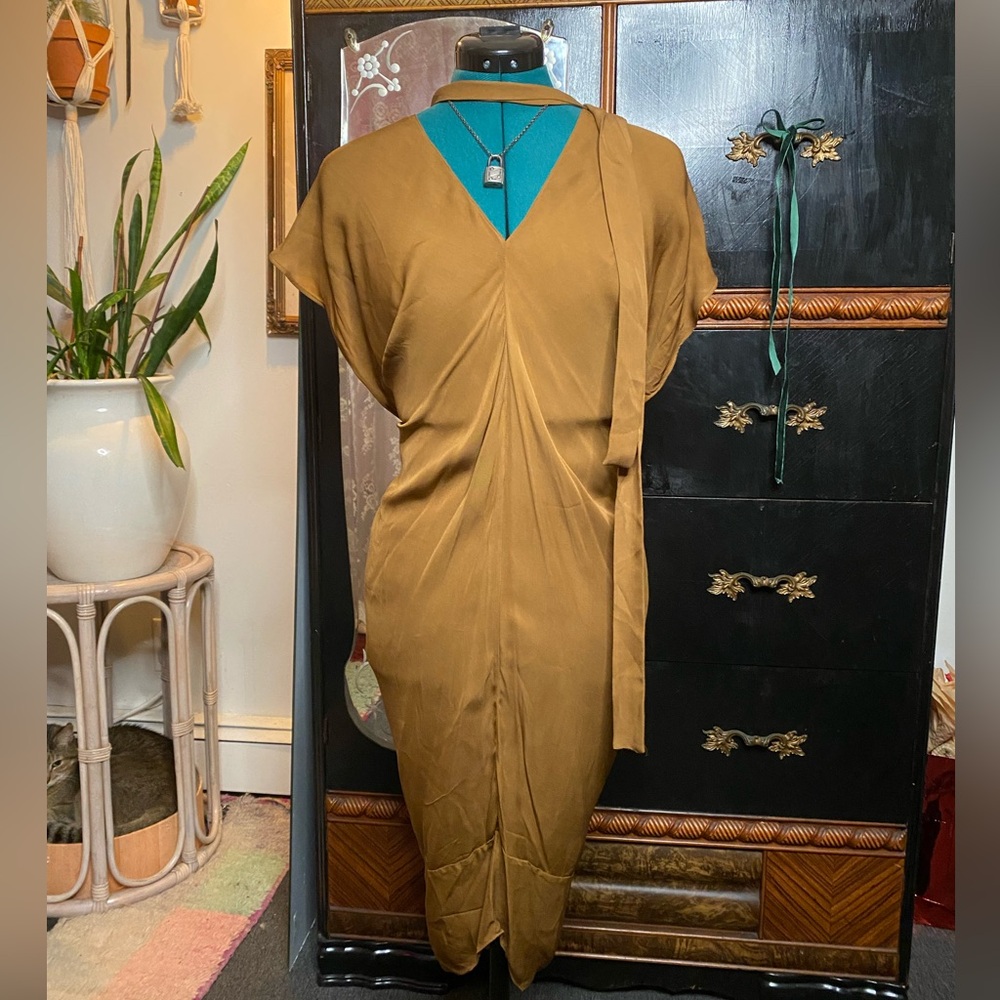 Anagram by Gary Gramm silk multi-way wrap dress in bronze